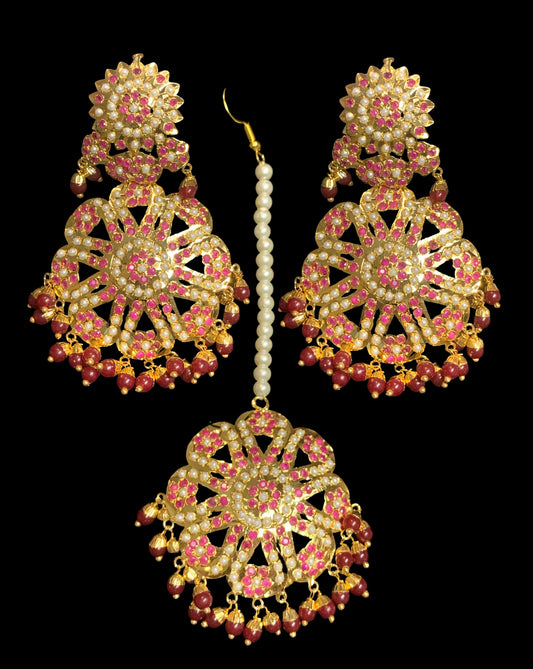 Sohni  earring tika set in red / ruby   (READY TO SHIP)
