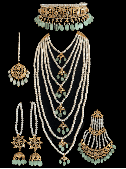 BR61 Insia Jadavi lacha bridal-set in green beads  ( SHIPS IN 4 WEEKS  )