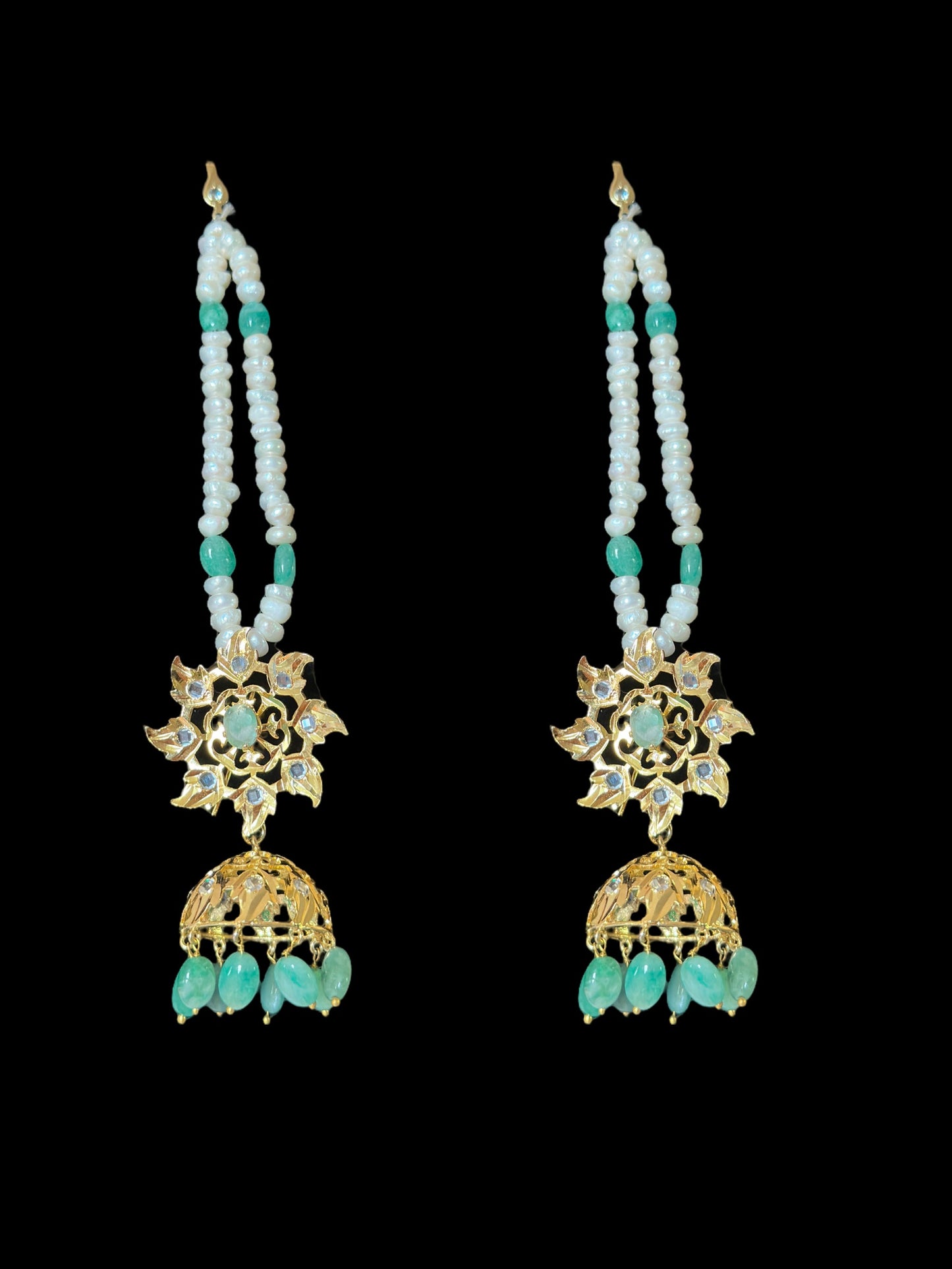 C266 Hyderabadi jadavi lacha in fresh water  pearls and emerald beads (READY TO SHIP  )