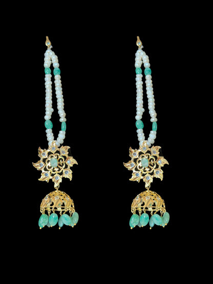 C266 Hyderabadi jadavi lacha in fresh water  pearls and emerald beads (READY TO SHIP  )