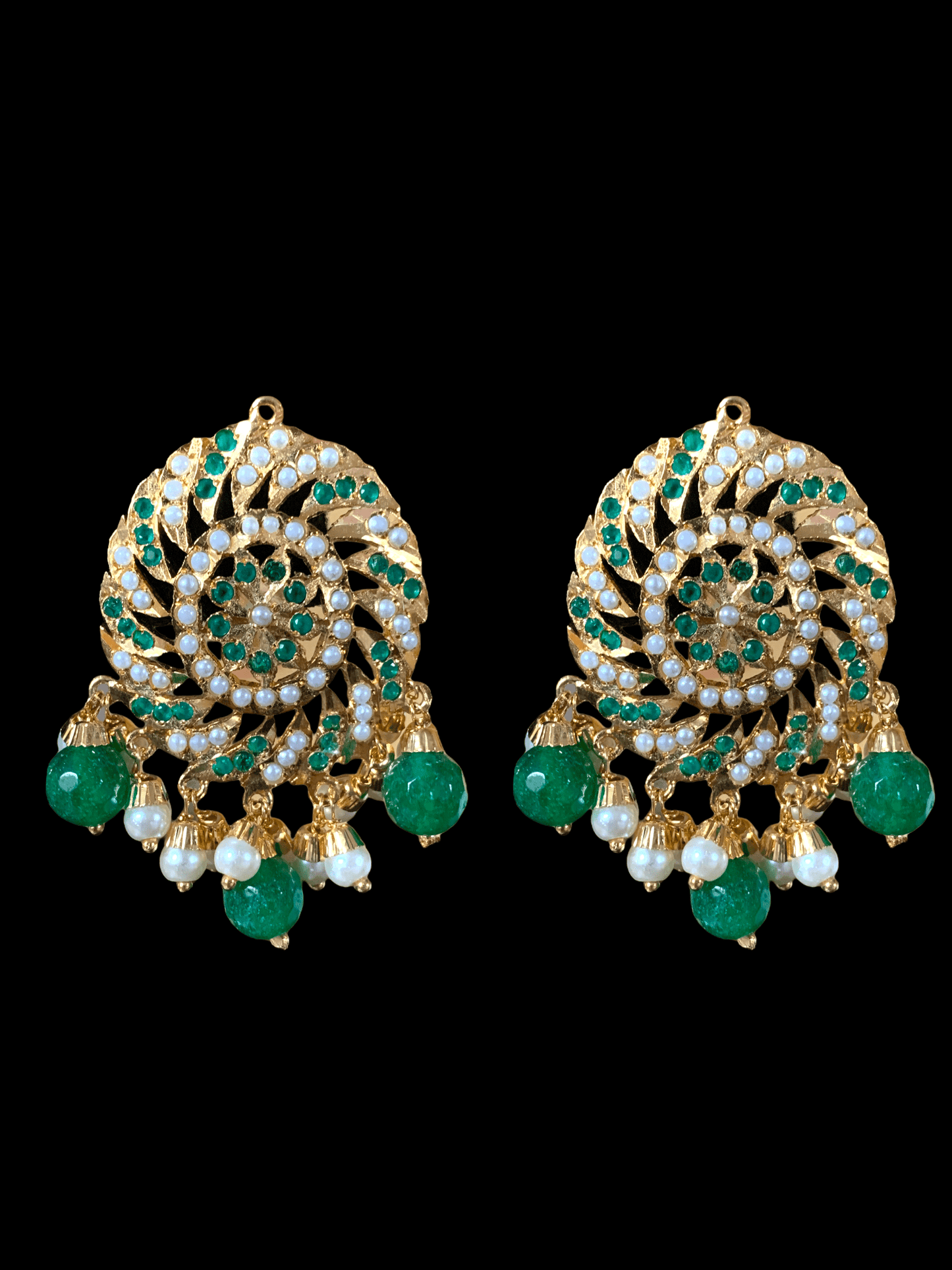 DJET17 Raabya punjabi Jadau earrings tika(emerald ) ( READY TO SHIP)