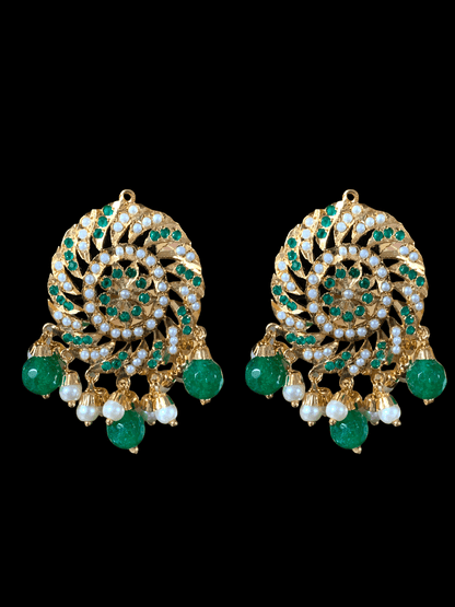 DJET17 Raabya punjabi Jadau earrings tika(emerald ) ( READY TO SHIP)