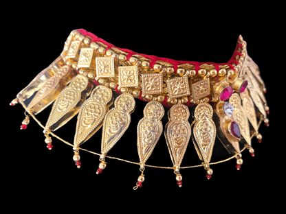 NS337 hyderabadi gold plated champakali necklace only (SHIPS IN 4 WEEKS )