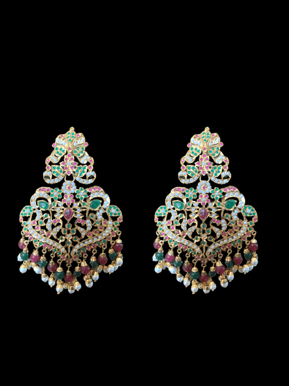 NS72 Neeli jadau pearl necklace with earrings tika in ruby emerald( READY TO SHIP )