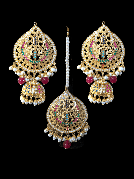 DJET2 navratan jhumka  earrings tika ( READY TO SHIP )