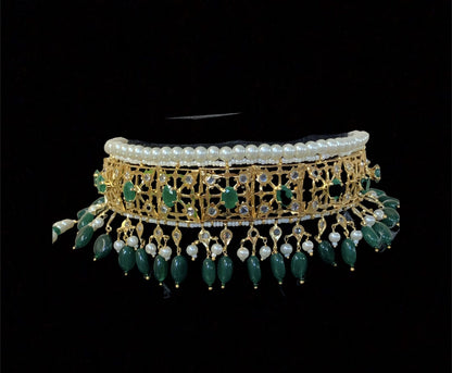 Insia jadavi lacha in emerald beads (SHIPS IN 2 WEEKS)