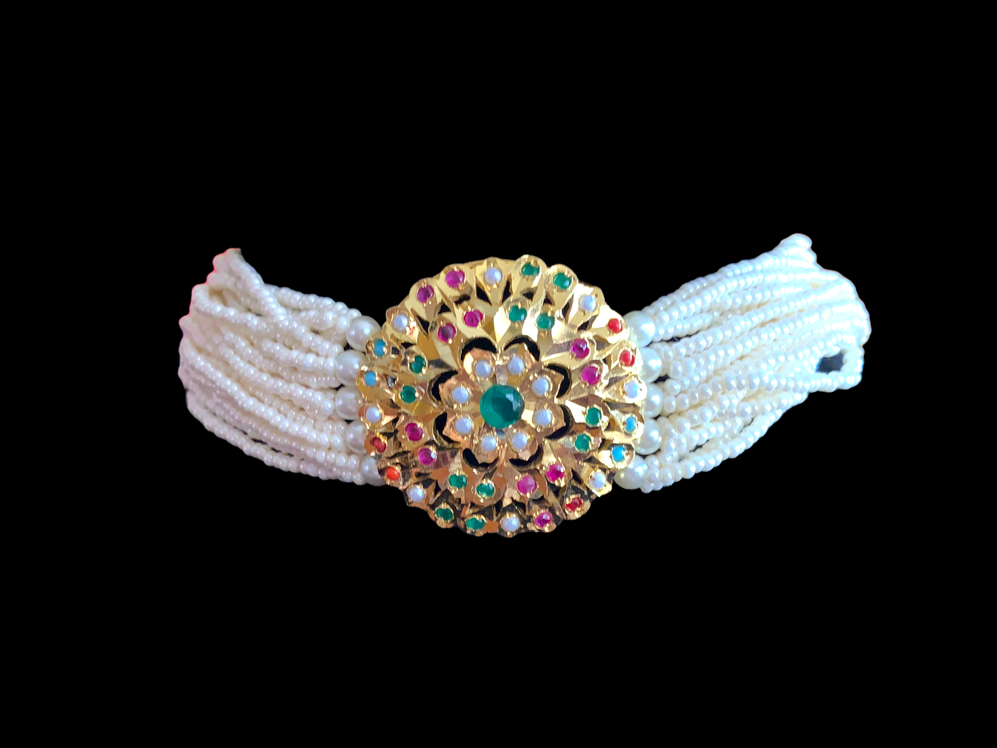 C190 Gold plated choker set in Navratan ( READY TO SHIP  )