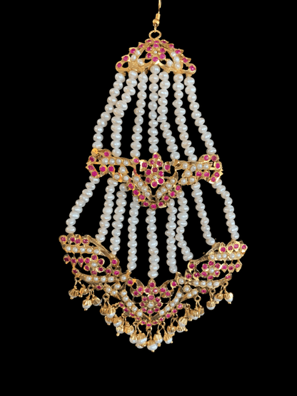 DJHR31 ASMITA jhoomar in fresh water pearls - Ruby ( READY TO SHIP  )