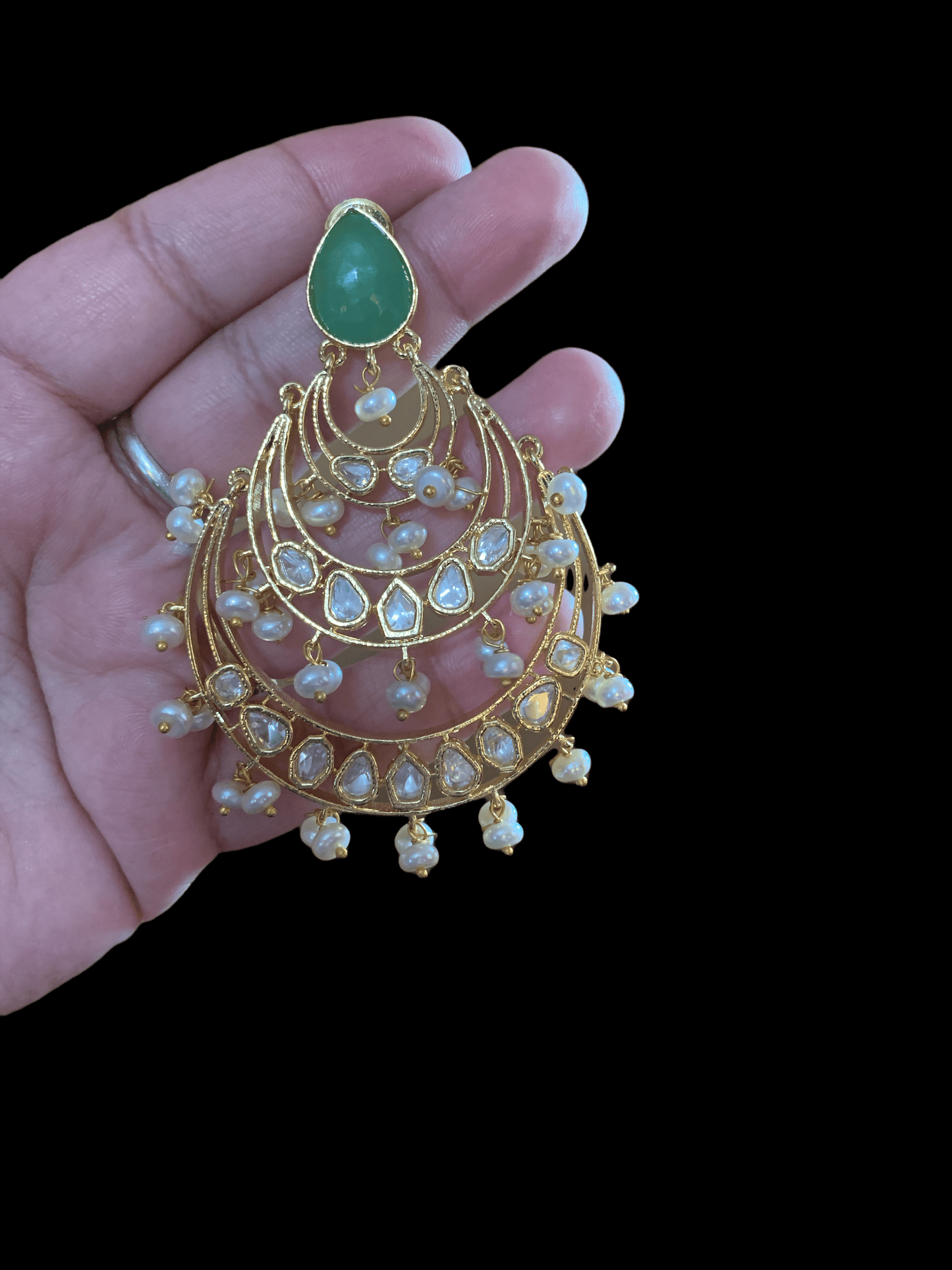 DER69 Tahira cz earrings in fresh water pearls- MINT GREEN ( READY TO SHIP)