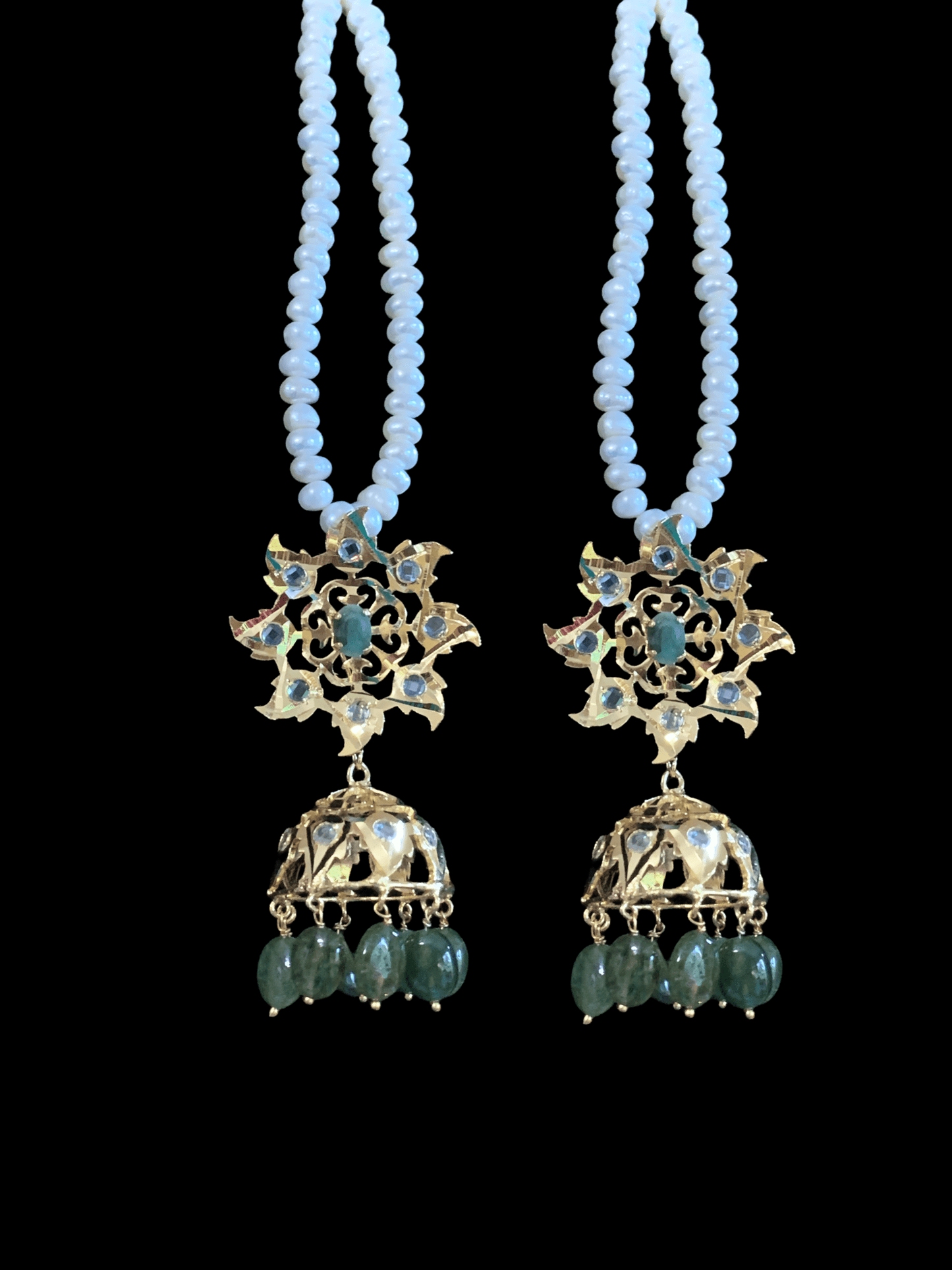 SAT49 Hyderabadi satlada in Fresh water pearls and emeralds ( SHIPS IN 2 WEEKS )