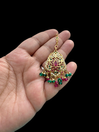 Gold plated silver tika in ruby emerald ( READY TO SHIP )