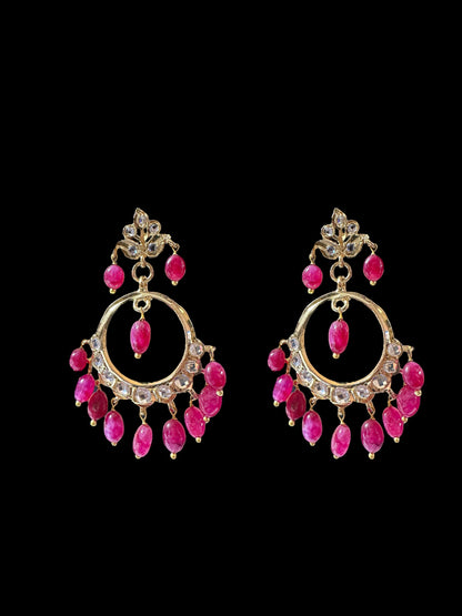DER507 Chandbali in Ruby beads  ( READY TO SHIP )
