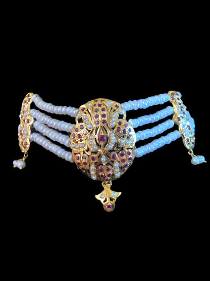 ALARNA gold plated silver choker in rubies and fresh water pearls ( SHIPS IN 4 WEEKS )