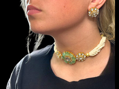 C256 high quality Polki choker with earrings ( READY TO SHIP )