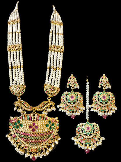 DLN25 Chitra Navratan with pearl jadau Rani haar ( READY TO SHIP)