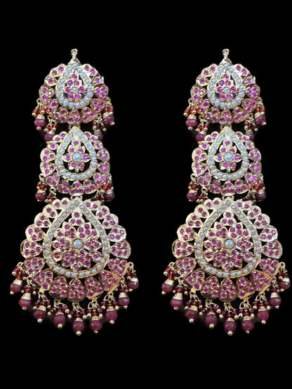 DER504 Mya  gold plated earrings - ruby ( READY TO SHIP )