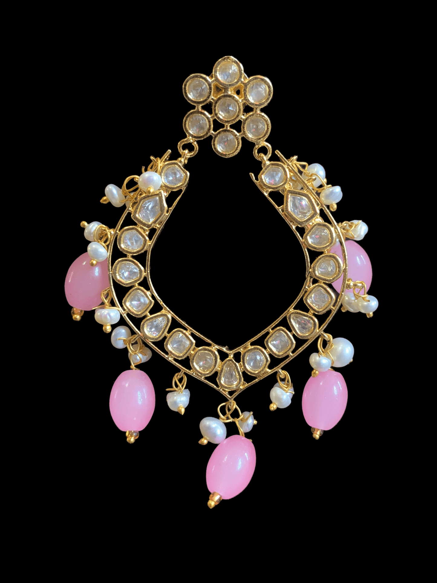 DER107 Elara polki earrings in fresh water pearls- pink ( READY TO SHIP )