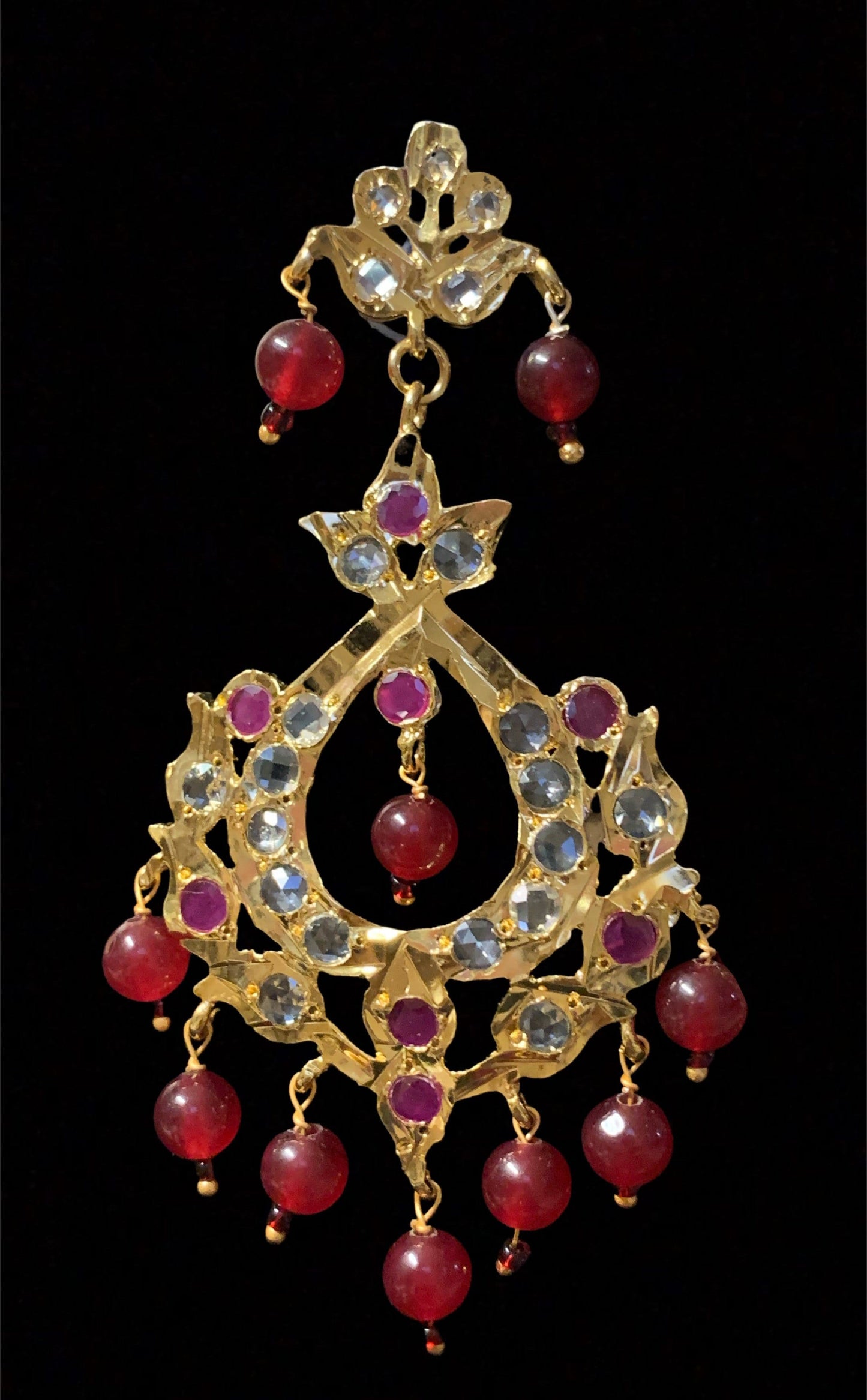 DER387 Eleena chandbali in red beads  ( READY TO SHIP )