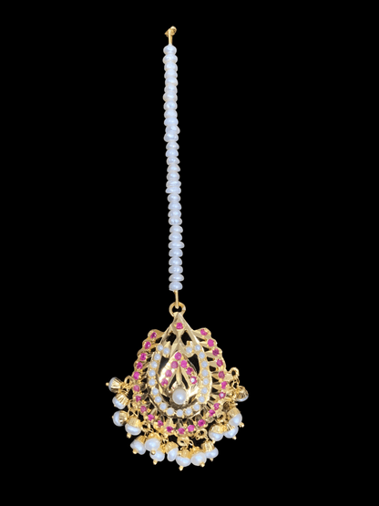 NS325  jadau necklace in ruby with fresh water pearls (READY TO SHIP )