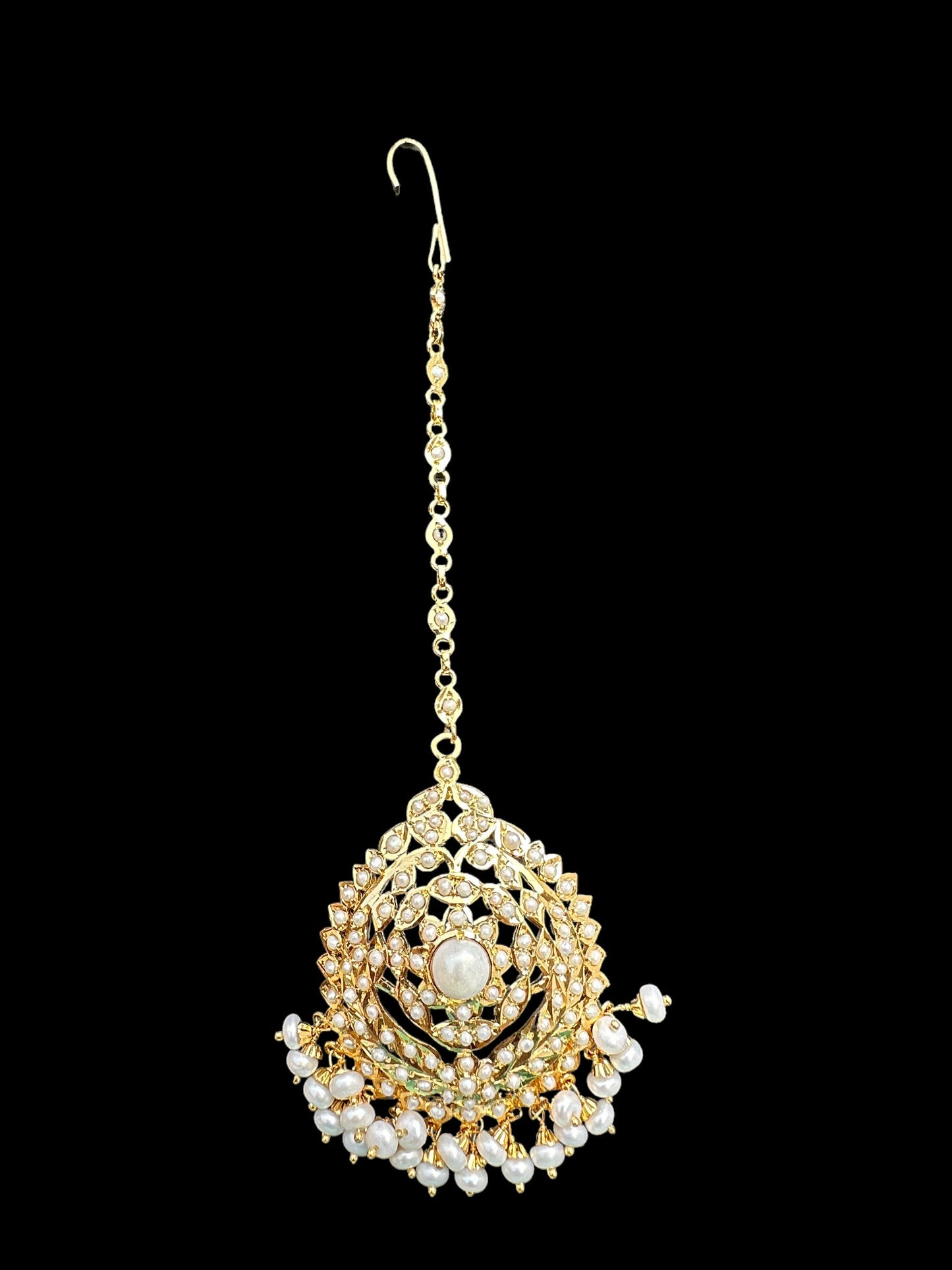Gold plated silver tikka in fresh water pearls ( READY TO SHIP )