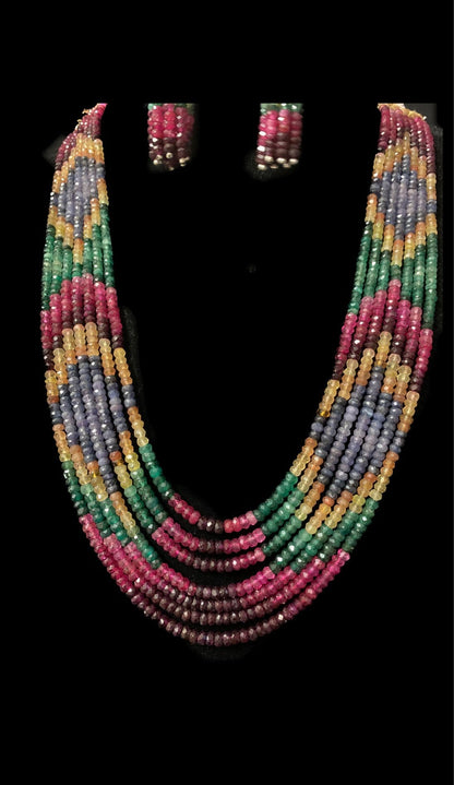 Natural ruby emerald sapphire necklace with earrings (SHIPS IN 4 WEEKS)