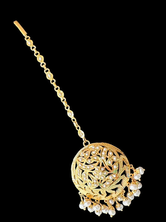 Gold plated silver tikka in fresh water pearls ( READY TO SHIP )