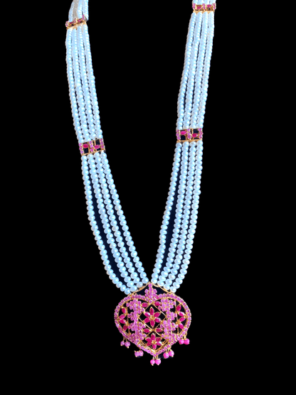 LN157 Ruby with fresh water pearls Rani haar ( READY TO SHIP )