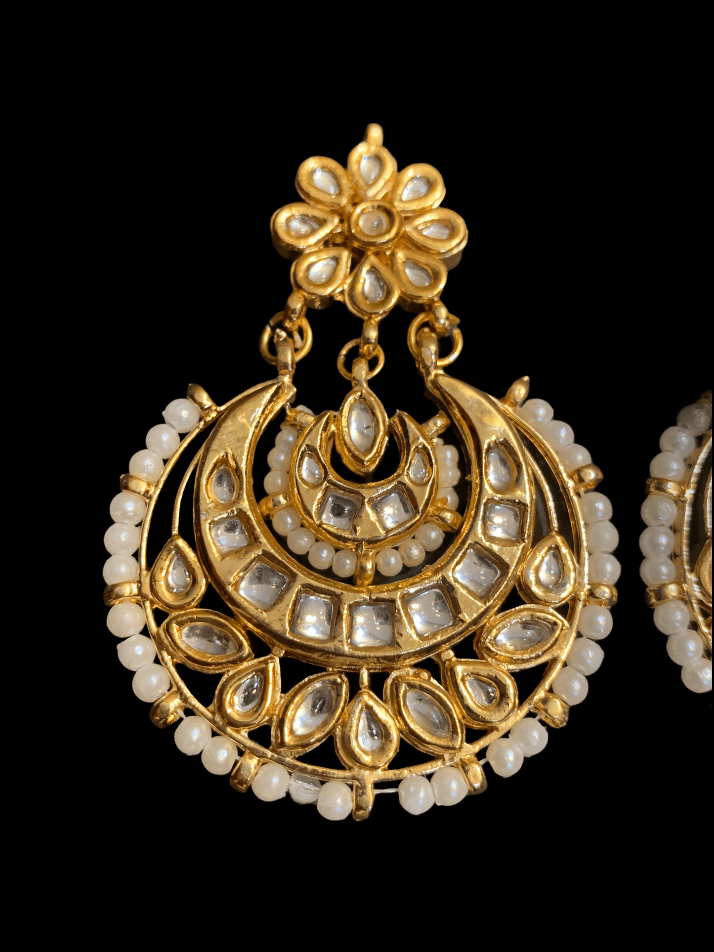 DER20 Ruhina Gold-Plated Kundan Chandbali Earrings (READY TO SHIP)