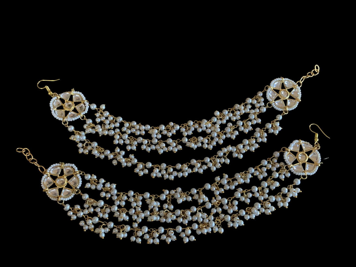 Kundan and pearl ear supports  ( SHIPS IN 3 WEEKS )