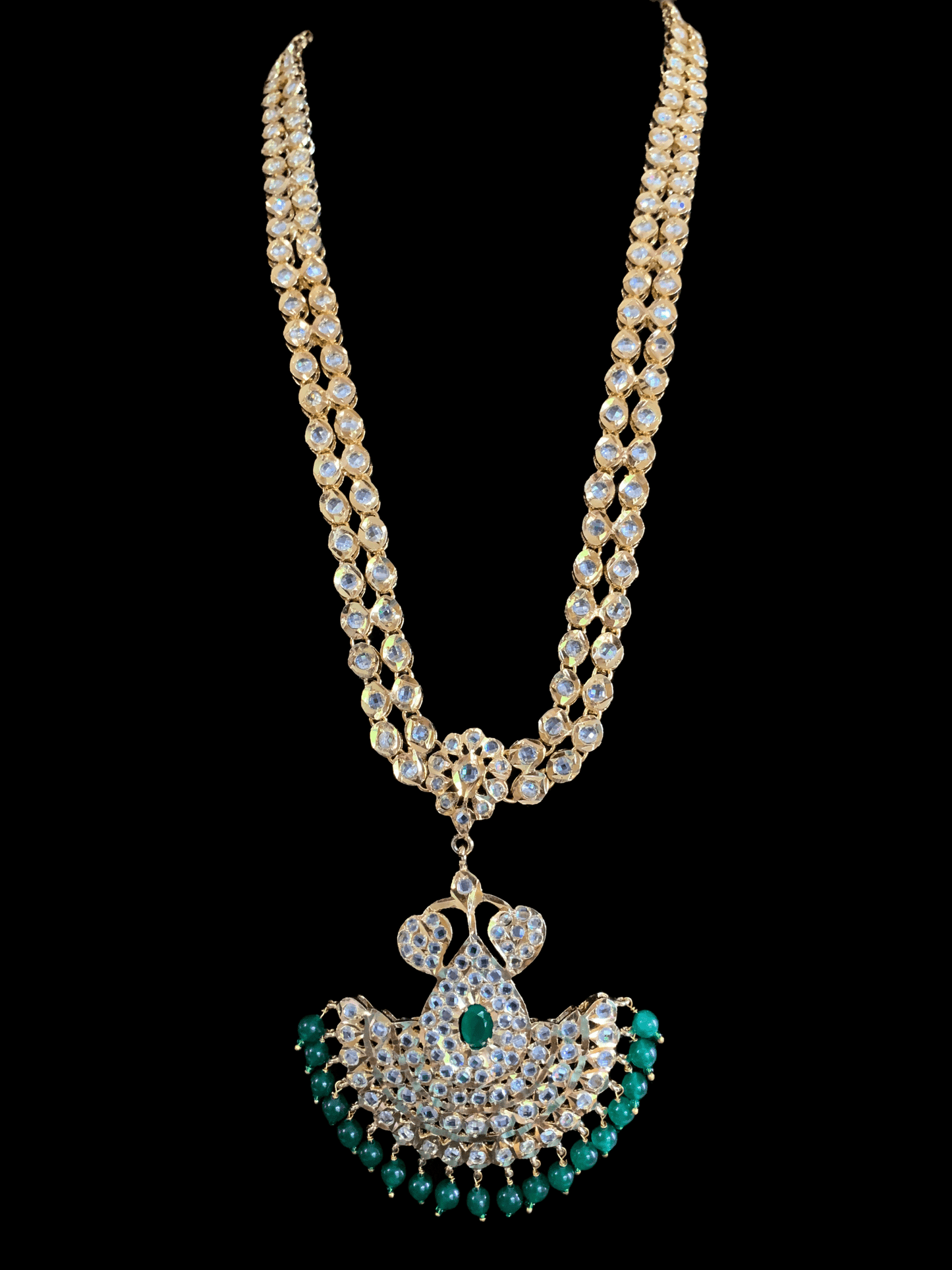 LN84 Kushi hyderabadi rani haar in green beads ( READY TO SHIP)