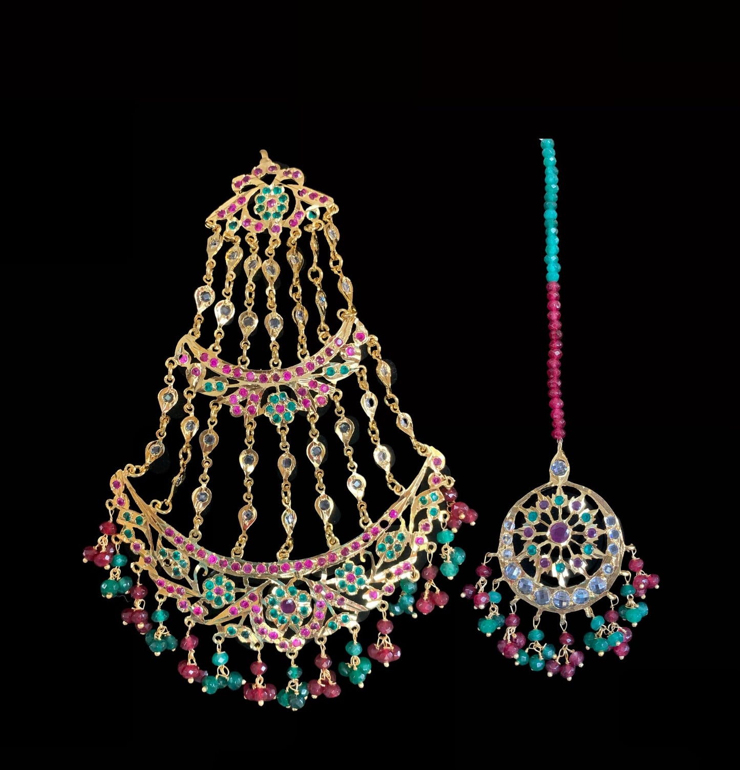BR107 Zoya bridal Hyderabadi set in ruby emerald (SHIPS IN 4 WEEKS )