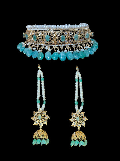 C266 Hyderabadi jadavi lacha in fresh water  pearls and emerald beads (READY TO SHIP  )