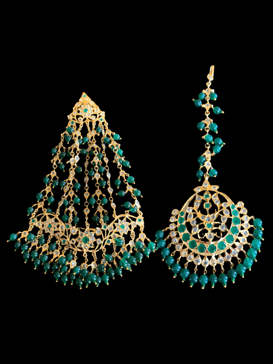 JTK14 Hira Jhoomar tika in green ( emeralds ) ( READY TO SHIP )
