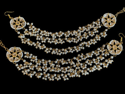 Kundan and pearl ear supports  ( SHIPS IN 3 WEEKS )