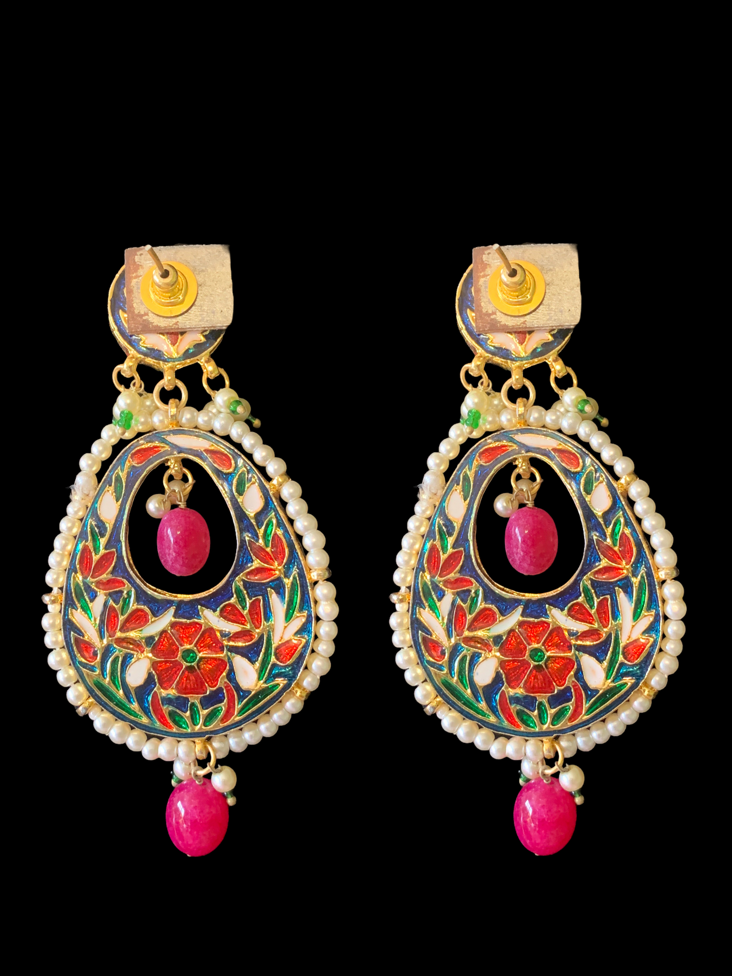 DER374 Hira kundan chandbali in red meenakari (READY TO SHIP)