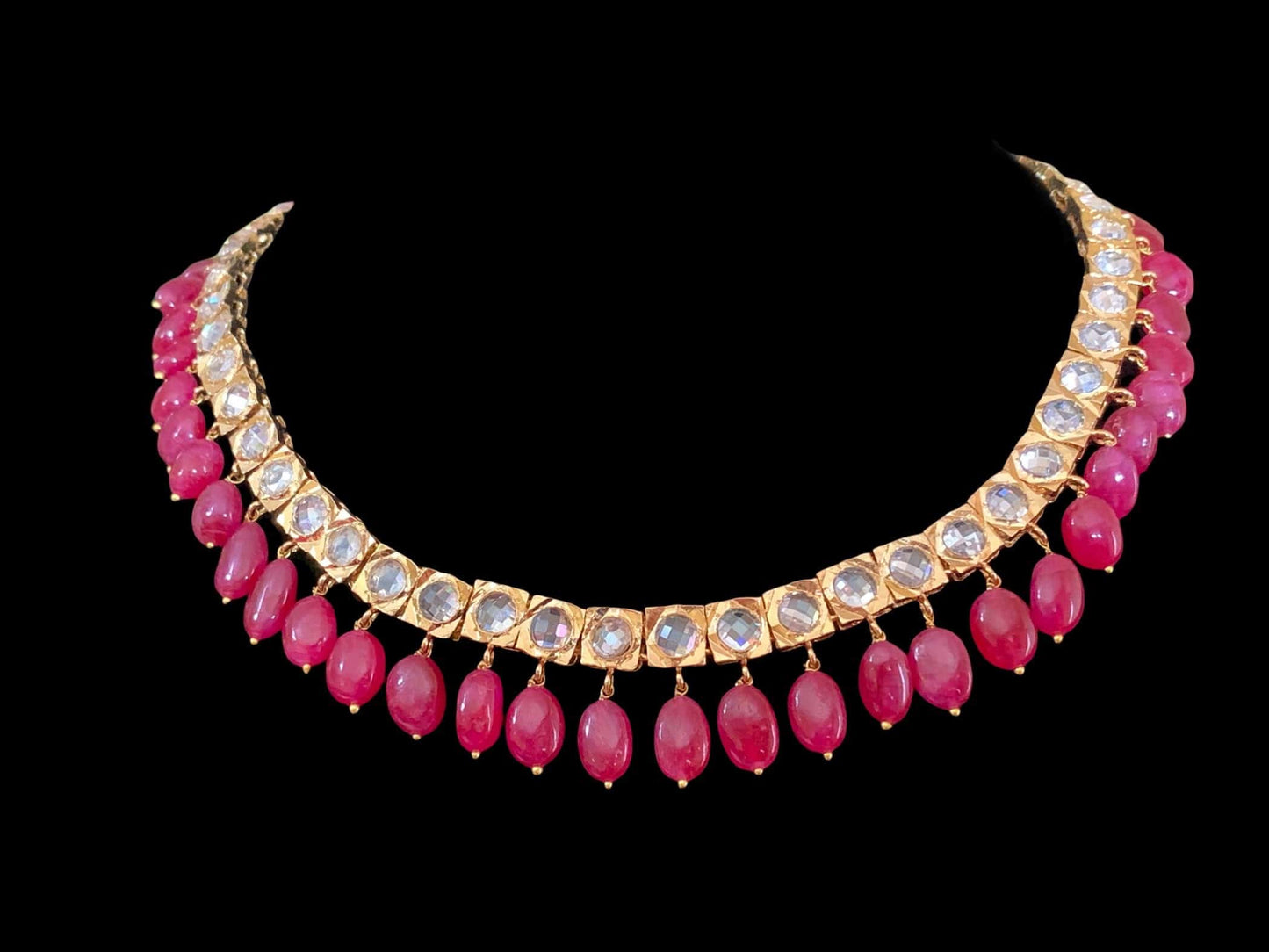 Barfi set in ruby  beads (READY TO SHIP )