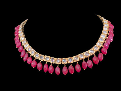 Barfi set in ruby  beads (READY TO SHIP )