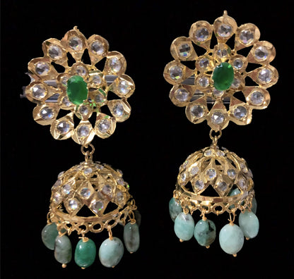 Aleezay necklace set with real emerald beads  (SHIPS IN 2 WEEKS)