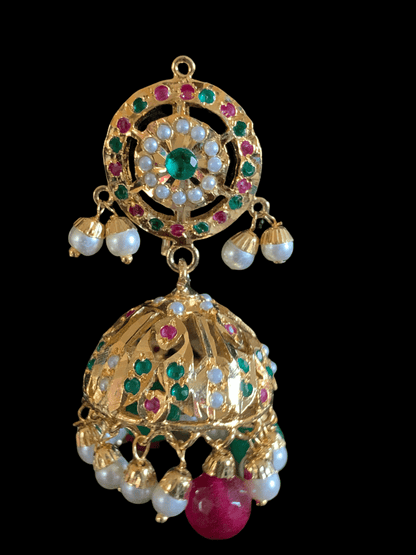 DER707 Hira jhumka in red green  ( READY TO SHIP)