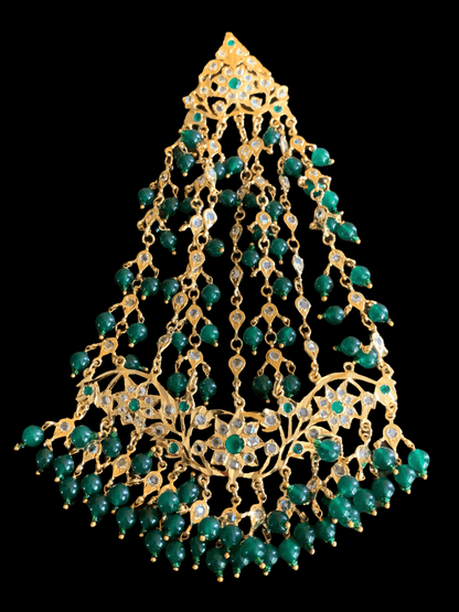 JTK14 Hira Jhoomar tika in green ( emeralds ) ( READY TO SHIP )