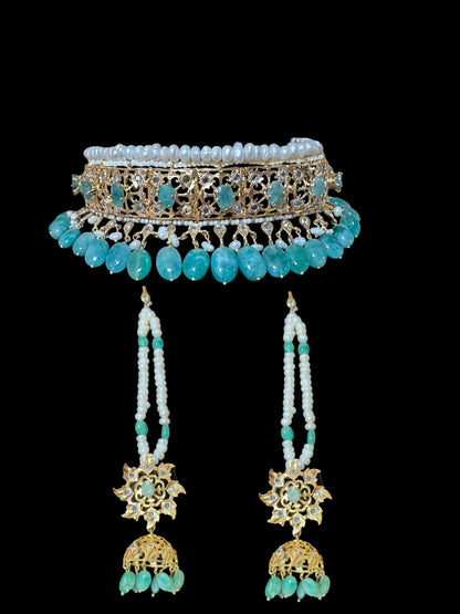 C266 Hyderabadi jadavi lacha in fresh water  pearls and emerald beads (READY TO SHIP  )