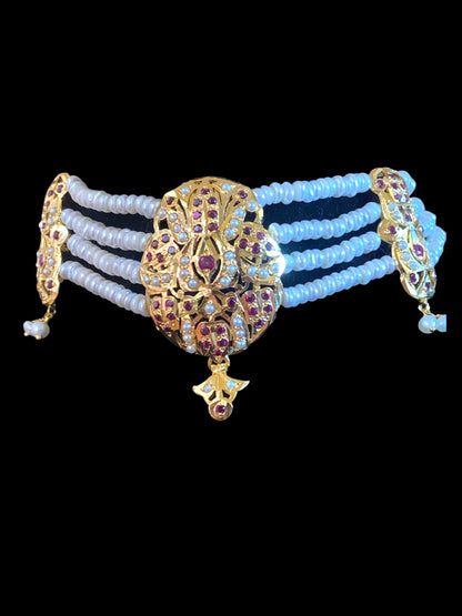 ALARNA gold plated silver choker in rubies and fresh water pearls ( SHIPS IN 4 WEEKS )