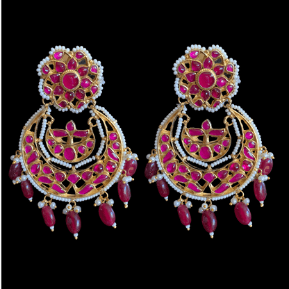 DER184 Huma pachi Kundan chandbali in rubies ( READY TO SHIP )