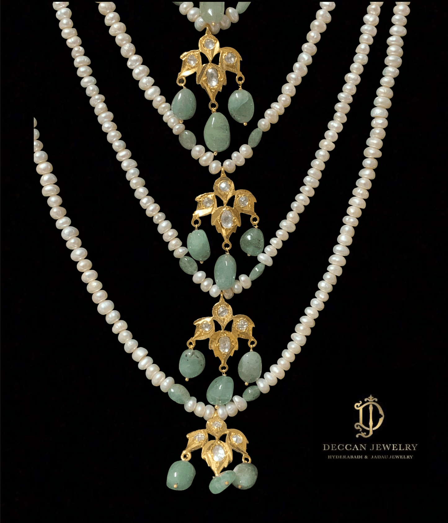 Insia satlada in natural pearls and  emeralds ( SHIPS IN 4 WEEKS  )
