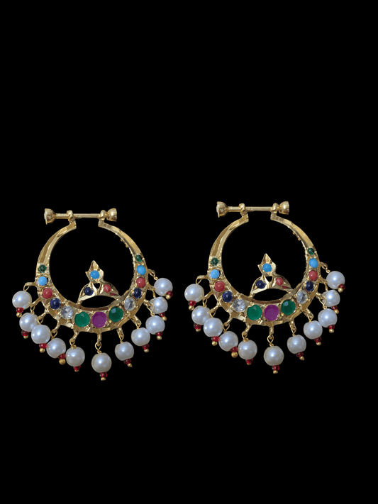 DER132 Hosna  gold  plated chandbali - navratan  ( SHIPS IN 2WEEKS )
