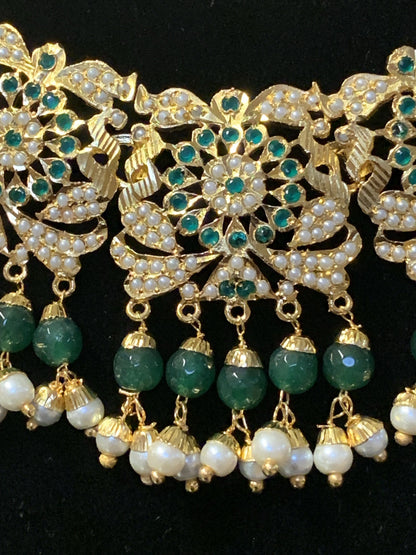 NS68 Rashmika jadau necklace with jhumka ( emeralds) ( READY TO SHIP)