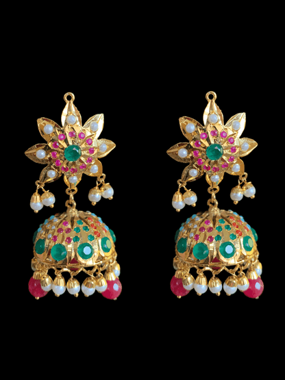 PS422 Navratan  jadau pendant set with jhumka ( READY TO SHIP)