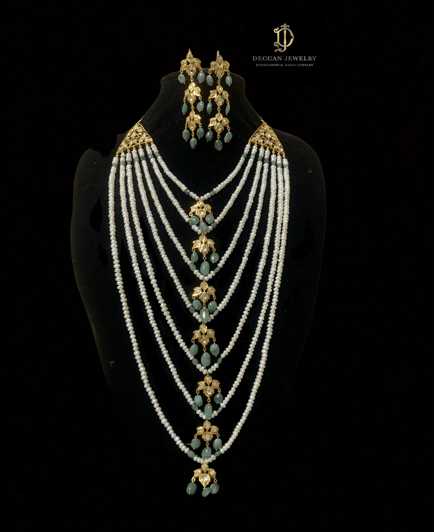 Insia satlada in natural pearls and  emeralds ( SHIPS IN 4 WEEKS  )