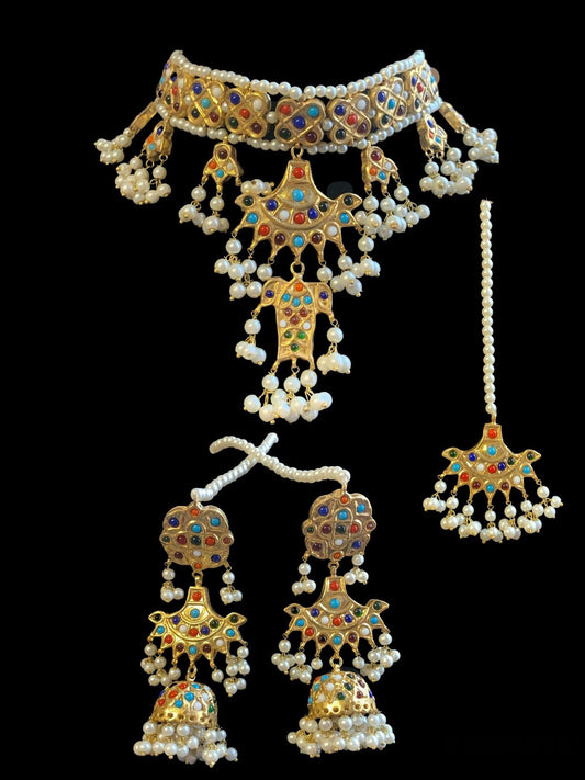 C313 Aniya navratan choker set ( READY TO SHIP )