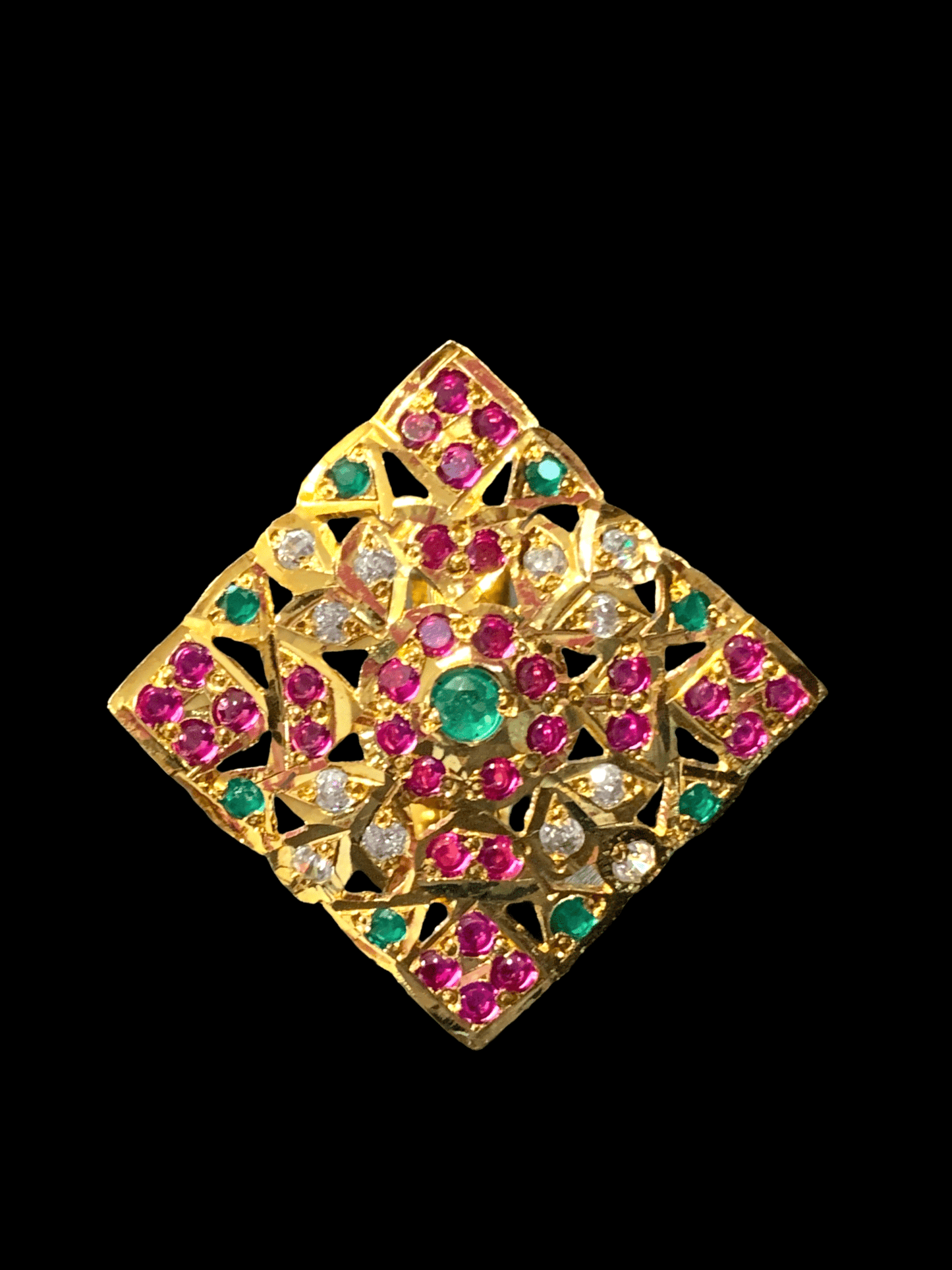 Ruby emerald gold plated silver ring (READY TO SHIP )